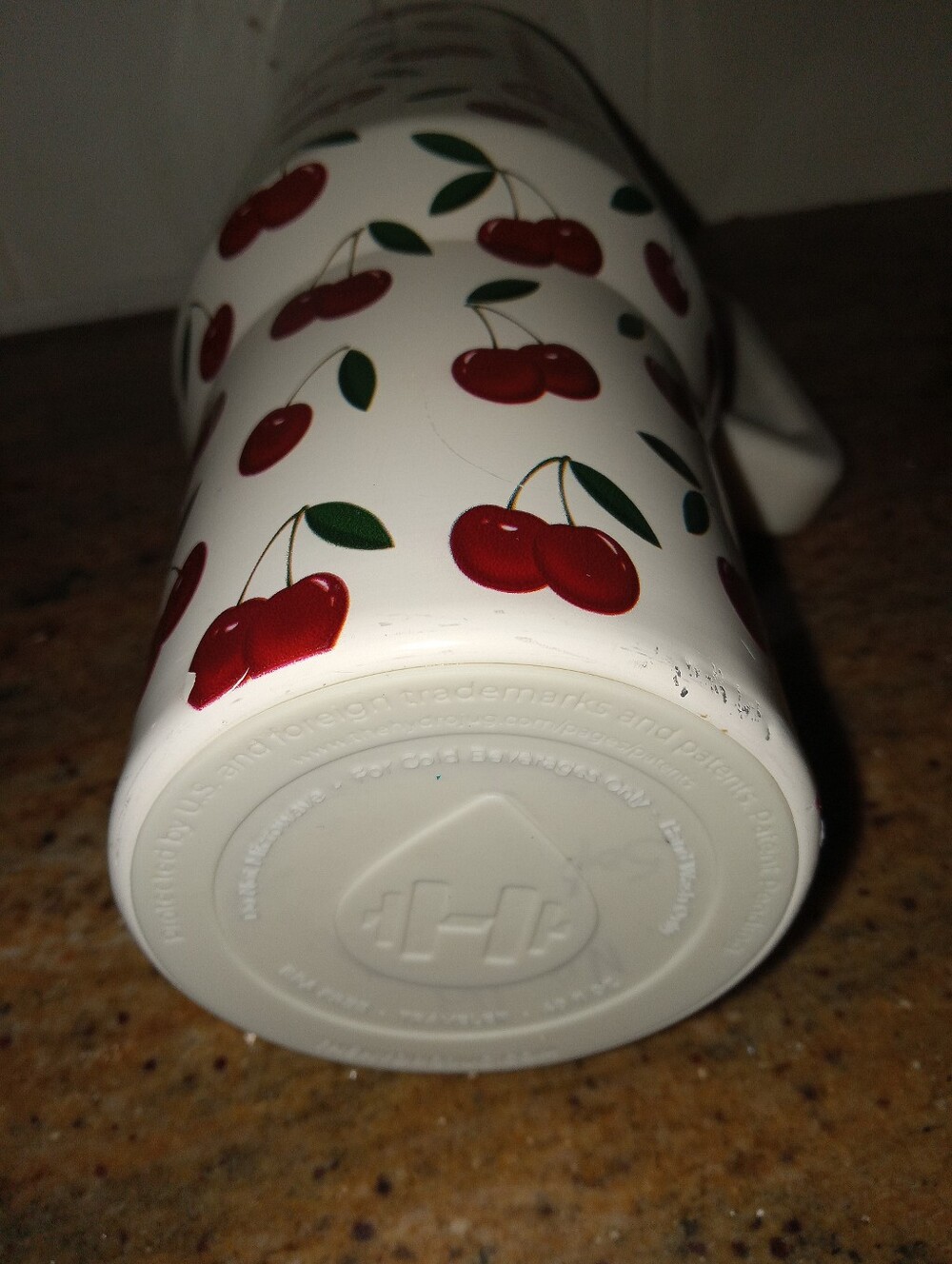 HydroJug White Tumbler with Red Cherry Pattern Traveler 40oz No Lid - Picture 6 of 8